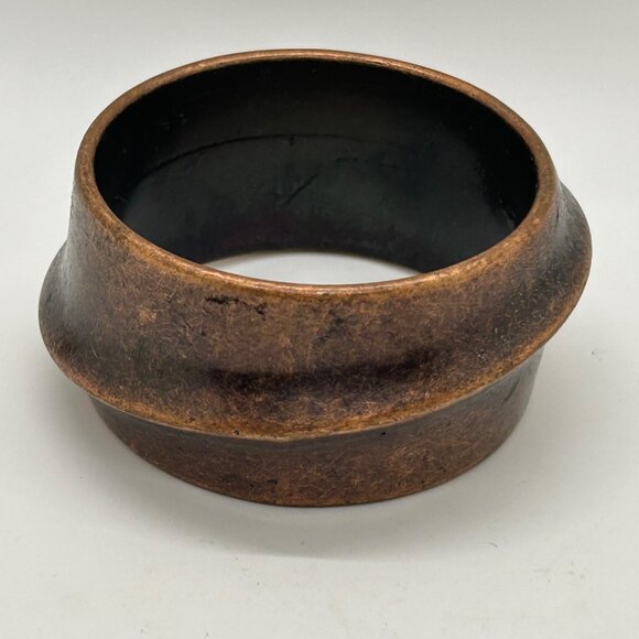 Vintage Bronze-Tone Bangle Bracelet Acrylic with Rustic Patina & Sculpted Design - Picture 1 of 13
